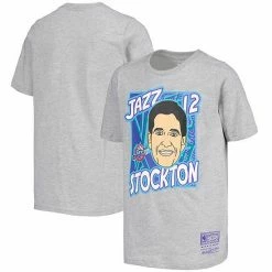 Promo ✔️ Unbranded Youth Mitchell & Ness John Stockton Gray Utah Jazz Hardwood Classics King Of The Court Player T-Shirt 👏