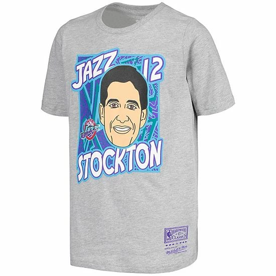 Promo ✔️ Unbranded Youth Mitchell & Ness John Stockton Gray Utah Jazz Hardwood Classics King Of The Court Player T-Shirt 👏 - Image 3
