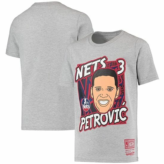 Cheap 👏 Unbranded Youth Mitchell & Ness Drazen Petrovic Heathered Gray New Jersey Nets Hardwood Classics King Of The Court Player T-Shirt ✨