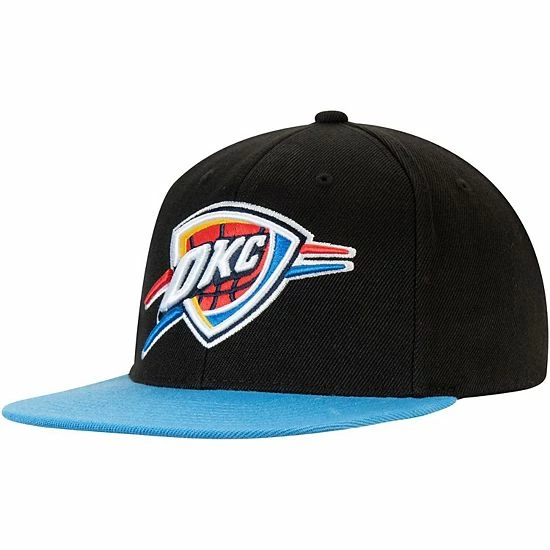 Wholesale ๐ Unbranded Men's Mitchell & Ness Black/Blue Oklahoma City Thunder Logo Adjustable Central Snapback Hat ๐งจ