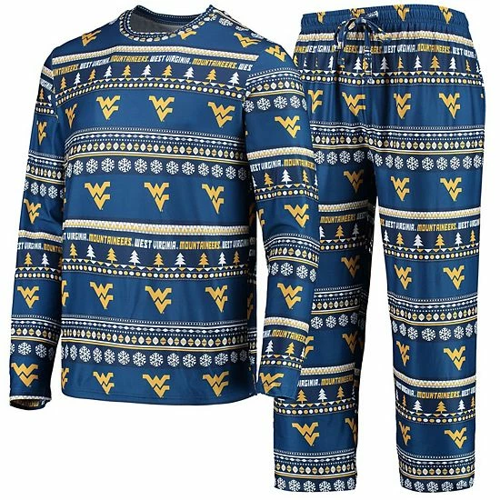 Deals ๐ Unbranded Men's Concepts Sport Navy West Virginia Mountaineers Ugly Sweater Long Sleeve T-Shirt And Pants Sleep Set ๐ - Image 2