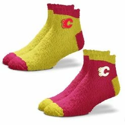 Hot Sale ⭐ Unbranded 👩 Women's For Bare Feet Calgary Flames 2-Pack Team Sleep Soft 🧦 Socks 🌟