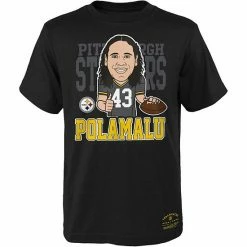 New 😀 Unbranded Youth Mitchell & Ness Troy Polamalu Black Pittsburgh Steelers Caricature Graphic T-Shirt ⌛