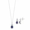 Deals 💯 Unbranded Sterling Silver Lab-Created Blue & White Sapphire Pendant & Earring Set 🔔
