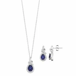 Deals 💯 Unbranded Sterling Silver Lab-Created Blue & White Sapphire Pendant & Earring Set 🔔