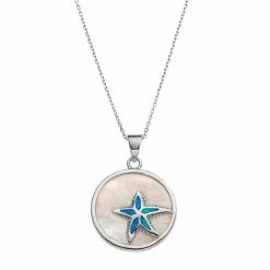 Outlet 🌟 Unbranded Sterling Silver 👩 Mother-of-Pearl & Lab-Created Blue Opal Starfish Disc Pendant ❤️