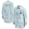 New ❤️ Unbranded 👩 Women's WEAR By Erin Andrews White Seattle Kraken Oversized Tie-Dye Button-Up Denim 👕 Shirt 🔥