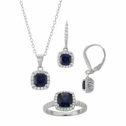 Best Pirce 🔥 Unbranded Sterling Silver Lab-Created Blue & White Sapphire Halo Jewelry Set 🔔