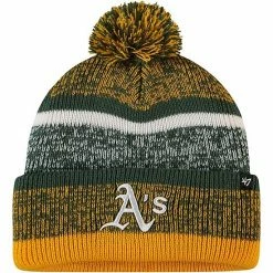 Wholesale 🎁 Unbranded Men's '47 Gold Oakland Athletics Northward Cuffed Knit Hat With Pom 🎁