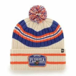 Discount 😍 Unbranded Men's '47 Natural Florida Gators Hone Patch Cuffed Knit Hat With Pom 🎉