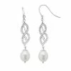 New 🌟 Unbranded Sterling Silver Freshwater Cultured Pearl Twist Linear Drop Earrings 😉