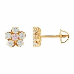 Discount 🧨 Unbranded 14k Gold Cubic Zirconia Flower Stud Earrings 🔔