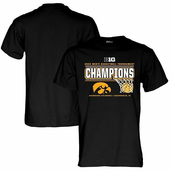 Outlet ๐งจ Unbranded Men's Blue 84 Black Iowa Hawkeyes 2022 Big Ten Men's ๐ Basketball Conference Tournament Champions T-Shirt ๐งจ
