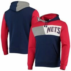 Promo 👏 Unbranded Men's Mitchell & Ness Navy New Jersey Nets Hardwood Classics Colorblock Pullover Hoodie 🔥