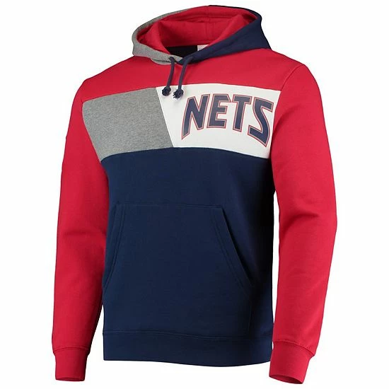 Promo ๐ Unbranded Men's Mitchell & Ness Navy New Jersey Nets Hardwood Classics Colorblock Pullover Hoodie ๐ฅ - Image 3