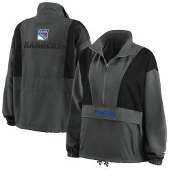 Hot Sale ⌛ Unbranded 👩 Women's WEAR By Erin Andrews Charcoal New York Rangers Popover Packable Half-Zip Jacket 😍