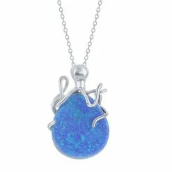 Buy 🥰 Unbranded Sterling Silver Lab-Created Blue Opal Octopus Pendant Necklace ❤️