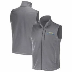 Wholesale ✔️ Unbranded Men's NFL X Darius Rucker Collection By Fanatics Gray Los Angeles Chargers Polar Fleece Full-Zip Vest ⌛