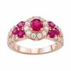 Cheapest 🤩 Unbranded 14k Rose Gold Over Silver Lab-Created Ruby & Lab-Created White Sapphire Halo Ring ⌛