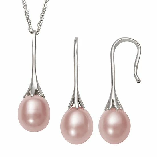 New ⭐ Unbranded Sterling Silver Pink Freshwater Cultured Pearl Pendant And Drop Earring Set 💯