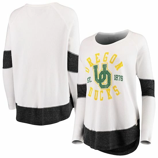 Coupon ✨ Unbranded 👩 Women's Original Retro Brand White Oregon Ducks Contrast Boyfriend Raglan Thermal Long Sleeve T-Shirt 🧨 - Image 2