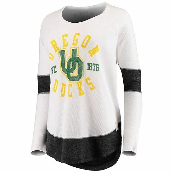 Coupon ✨ Unbranded 👩 Women's Original Retro Brand White Oregon Ducks Contrast Boyfriend Raglan Thermal Long Sleeve T-Shirt 🧨 - Image 3