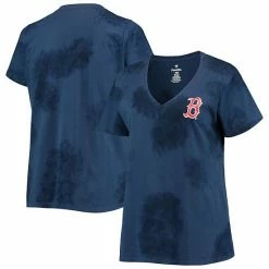 Hot Sale 🌟 Unbranded 👩 Women's Navy Boston Red Sox Plus Size Cloud V-Neck T-Shirt 👏
