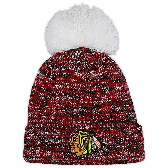Cheapest 💯 Unbranded 👩 Women's '47 Black Chicago Blackhawks Triple Cross Cuffed Knit Hat With Pom 🛒