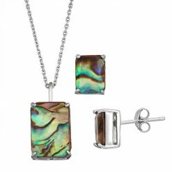 Wholesale 🥰 Unbranded Sterling Silver Rectangular Abalone Pendant & Earring Set 🎁