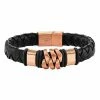 Cheap 😀 Unbranded Men's Rose Plated Stainless Steel Black Leather Bracelet 🎁