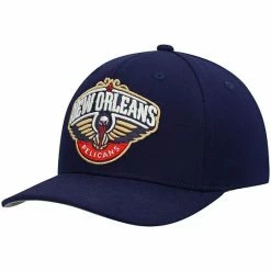 Cheapest 👍 Unbranded Men's Mitchell & Ness Navy New Orleans Pelicans Team Ground Stretch Snapback Hat ⌛