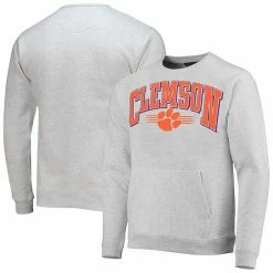 Wholesale 🎁 Unbranded Men's League Collegiate Wear Heathered Gray Clemson Tigers Upperclassman Pocket Pullover Sweatshirt 👍