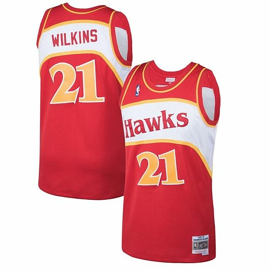 Wholesale 🛒 Unbranded Men's Mitchell & Ness Dominique Wilkins Red Atlanta Hawks 1986-87 Hardwood Classics Swingman Jersey 🔔 - Image 2