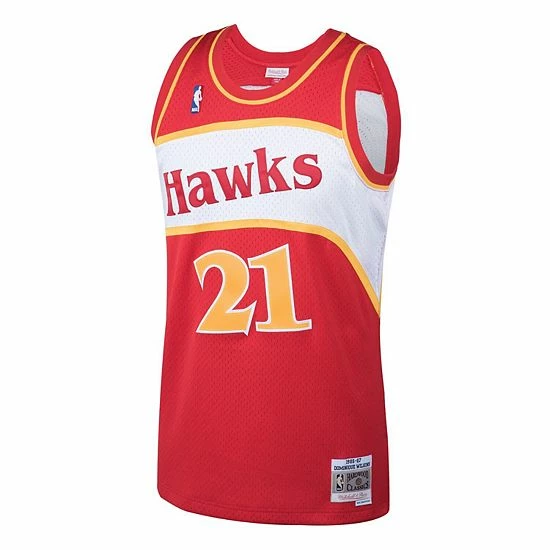 Wholesale 🛒 Unbranded Men's Mitchell & Ness Dominique Wilkins Red Atlanta Hawks 1986-87 Hardwood Classics Swingman Jersey 🔔 - Image 3