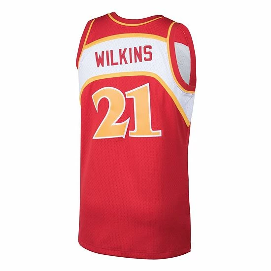 Wholesale 🛒 Unbranded Men's Mitchell & Ness Dominique Wilkins Red Atlanta Hawks 1986-87 Hardwood Classics Swingman Jersey 🔔 - Image 4