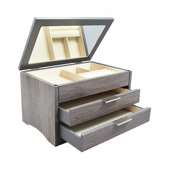 Best Sale ❤️ Unbranded Distressed Gray Wooden 3-Drawer Lift Top Mirror Jewelry Box ❤️ - Image 2