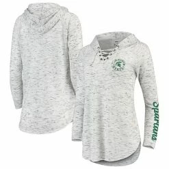 Best deal ✨ Unbranded 👩 Women's Pressbox Gray Michigan State Spartans Space Dye Lace-Up V-Neck Long Sleeve T-Shirt ⭐