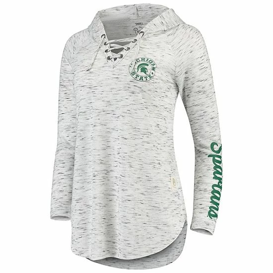 Best deal โจ Unbranded ๐ฉ Women's Pressbox Gray Michigan State Spartans Space Dye Lace-Up V-Neck Long Sleeve T-Shirt โญ - Image 3