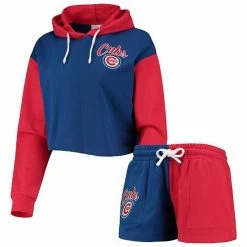Wholesale ❤️ Unbranded 👩 Women's FOCO Royal/Red Chicago Cubs Color-Block Pullover Hoodie & Shorts Lounge Set ✨