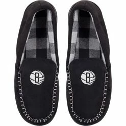 Cheapest 😉 Unbranded Men's FOCO Brooklyn Nets Team Logo Flannel Moccasin Slippers 🤩