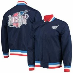 Outlet ⌛ Unbranded Men's Houston Rockets Navy Mitchell & Ness Hardwood Classics 75th Anniversary Authentic Warmup Full-Snap Jacket 🛒