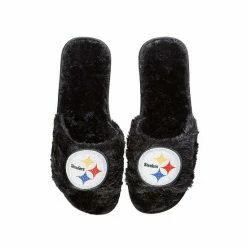 Wholesale 🛒 Unbranded 👩 Women's FOCO Black Pittsburgh Steelers Rhinestone Fuzzy Slippers 🔔