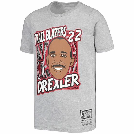 Wholesale ๐ Unbranded Youth Mitchell & Ness Clyde Drexler Gray Portland Trail Blazers Hardwood Classics King Of The Court Player T-Shirt ๐ - Image 3