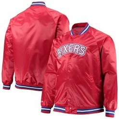 Buy ⌛ Unbranded Men's Mitchell & Ness Red Philadelphia 76ers Big & Tall Hardwood Classics Raglan Satin Full-Snap Jacket 🔥