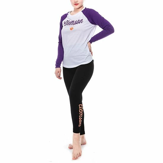 Outlet ๐งจ Unbranded ๐ฉ Women's ZooZatz White/Black Clemson Tigers Raglan Long Sleeve T-Shirt & Leggings Sleep Set ๐ฅฐ