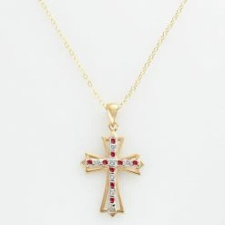 Promo 🧨 Unbranded 18k Gold-Over-Silver Ruby And Diamond Accent Cross Pendant 🧨