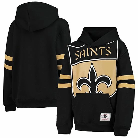 Promo 😀 Unbranded Youth Mitchell & Ness Black New Orleans Saints Big Face Pullover Hoodie 🥰