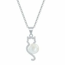 Top 10 ❤️ Unbranded Sterling Silver Cubic Zirconia Freshwater Cultured Pearl Cat Pendant Necklace ✨