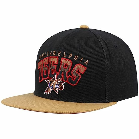 Budget ๐ฏ Unbranded Men's Mitchell & Ness Black/Tan Philadelphia 76ers Hardwood Classics Gradient Wordmark Snapback Hat ๐