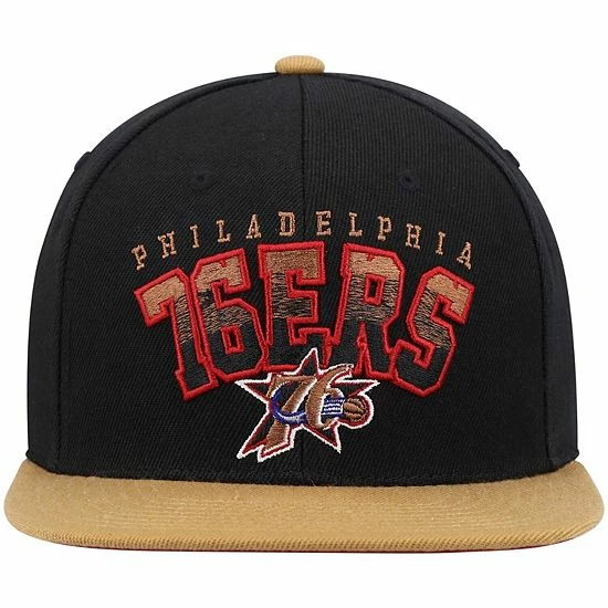 Budget ๐ฏ Unbranded Men's Mitchell & Ness Black/Tan Philadelphia 76ers Hardwood Classics Gradient Wordmark Snapback Hat ๐ - Image 3